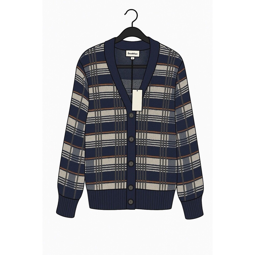 Goodfellow &Co Man/Woman Plaid Button-Up Cardigan Sweater – Size M – Navy Orange